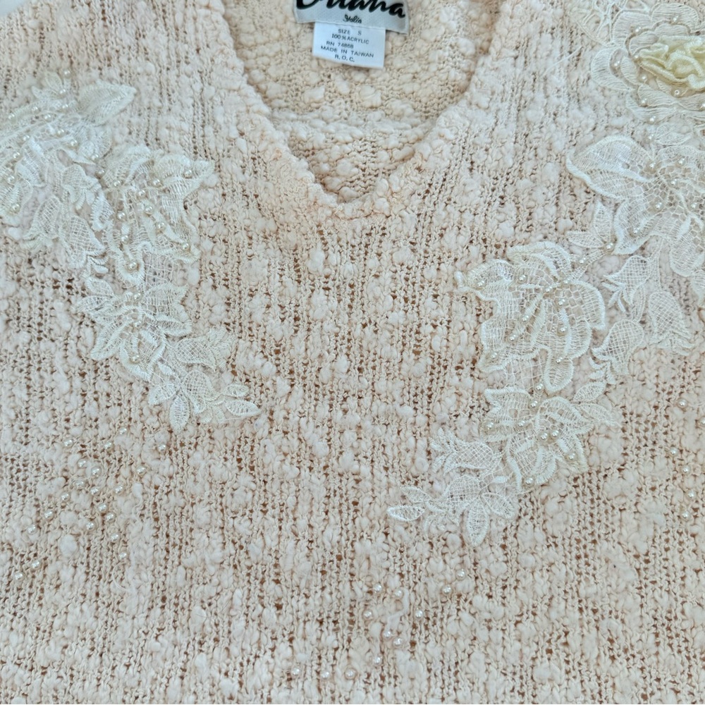 1990s Vintage Oriana Italia Blush Knit Sweater Size S Small Beaded - Picture 6 of 8